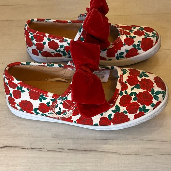 Janie and Jack Red Rose Velvet Bow Flats Girls Size 12 - Picture 4 of 6